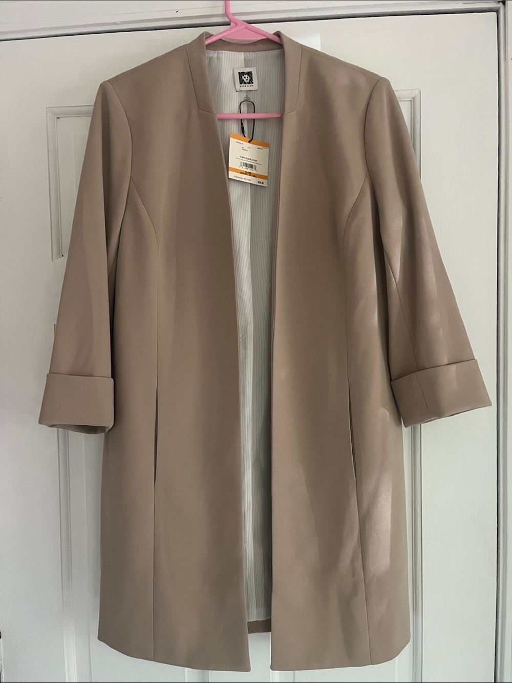 Anne Klein Taupe Open-Front Longline Blazer
